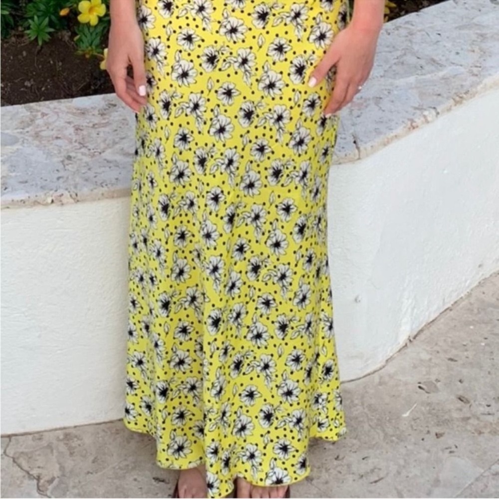 Zara EUC Floral Print A-Line Midi Long Skirt Yellow Size M Bloggers Favourite - Picture 8 of 15